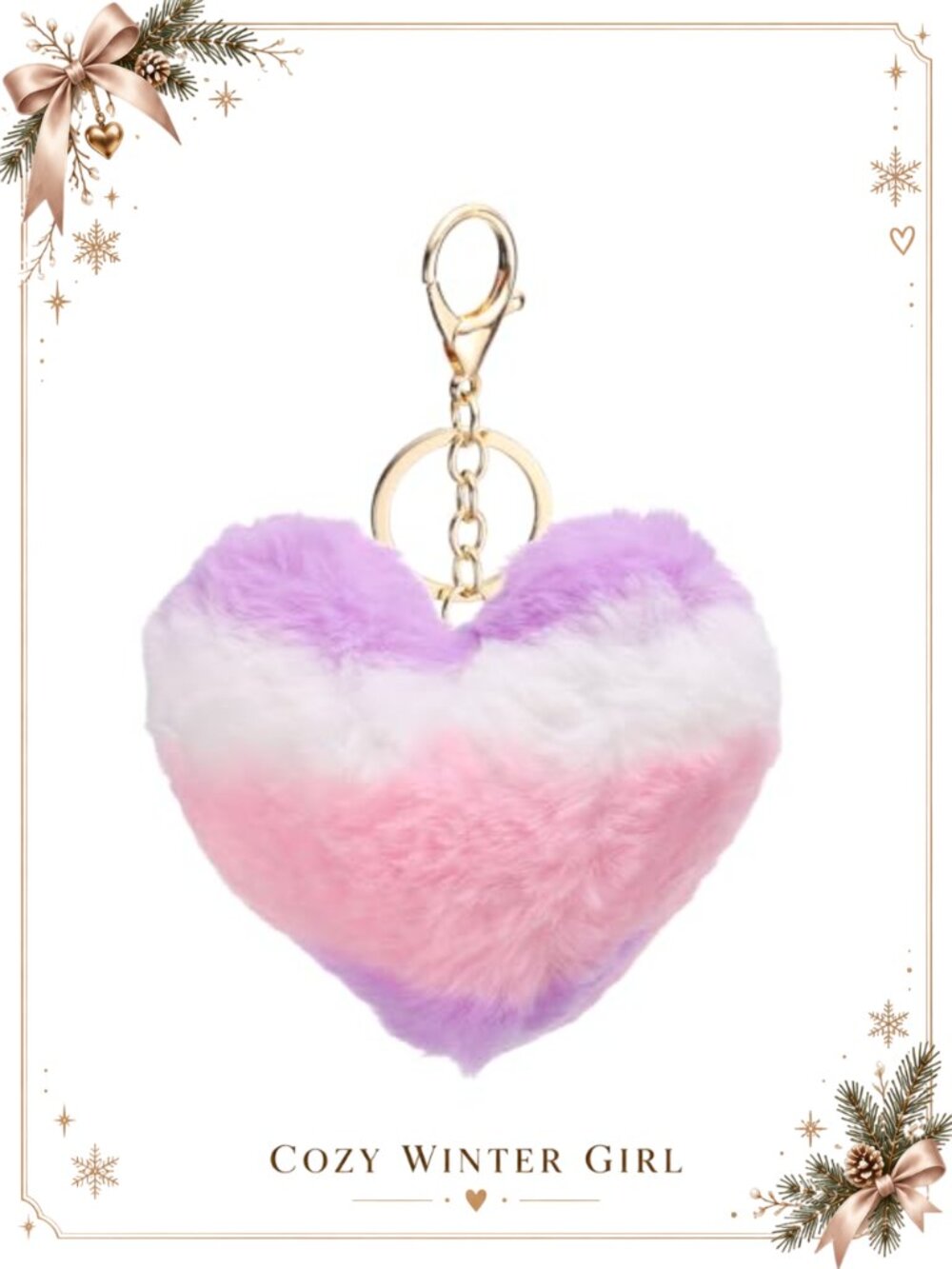 Faux Fur Heart Pom Pom Keychain Lobster Clasp Bag Charm